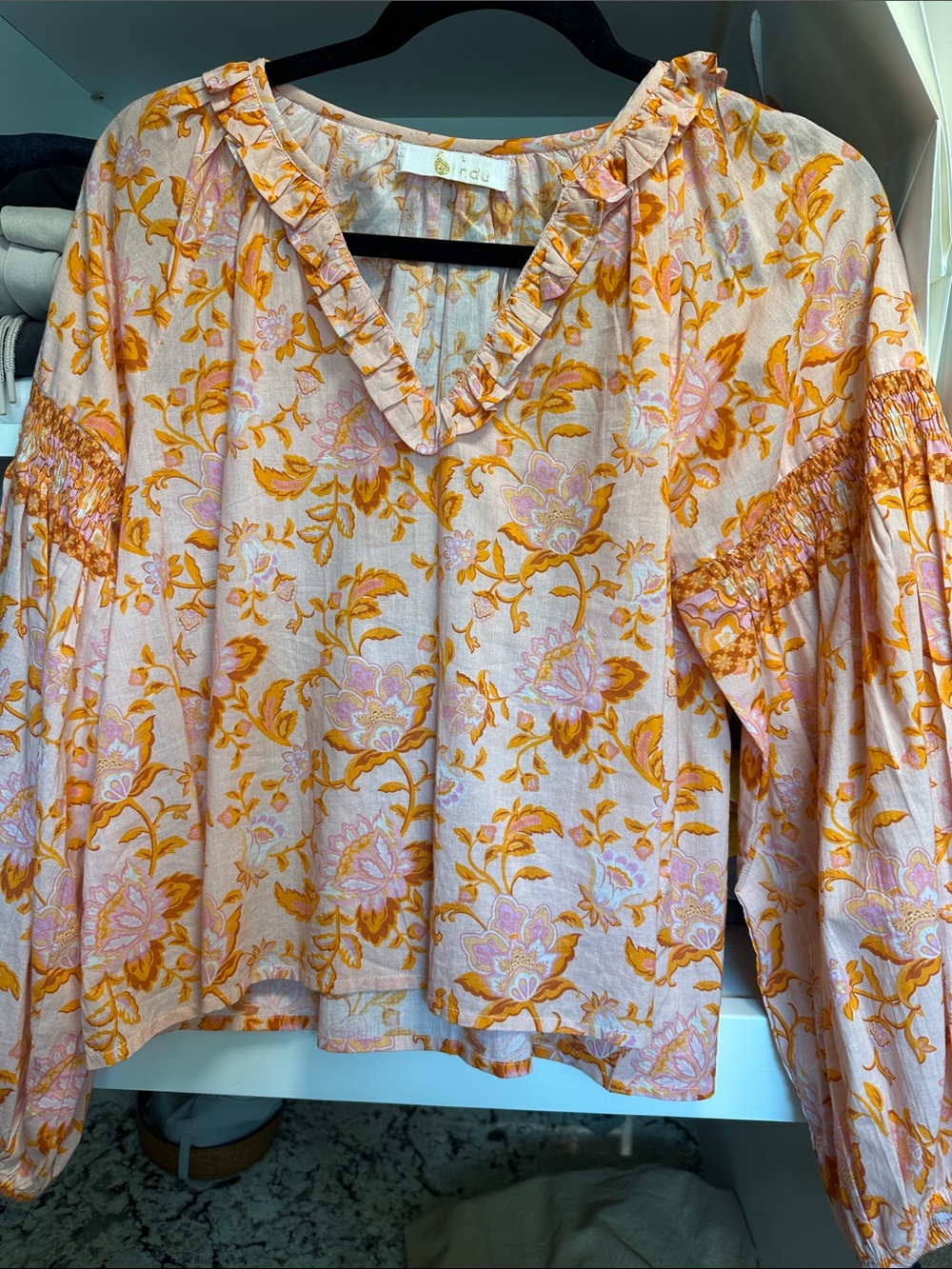 Bindu Carrie tangerine V-Neck Blouse in NEW condition!